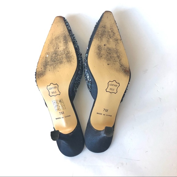 Valenti Franco Ruffles Blue Sequin Mule Heels - Picture 12 of 12